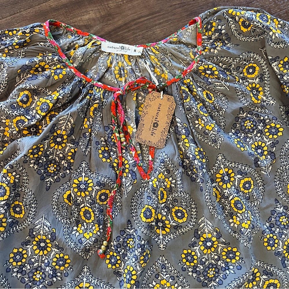 Natural Life Boho Floral Peasant Mini Dress NWT Medium Rayon - Picture 4 of 9